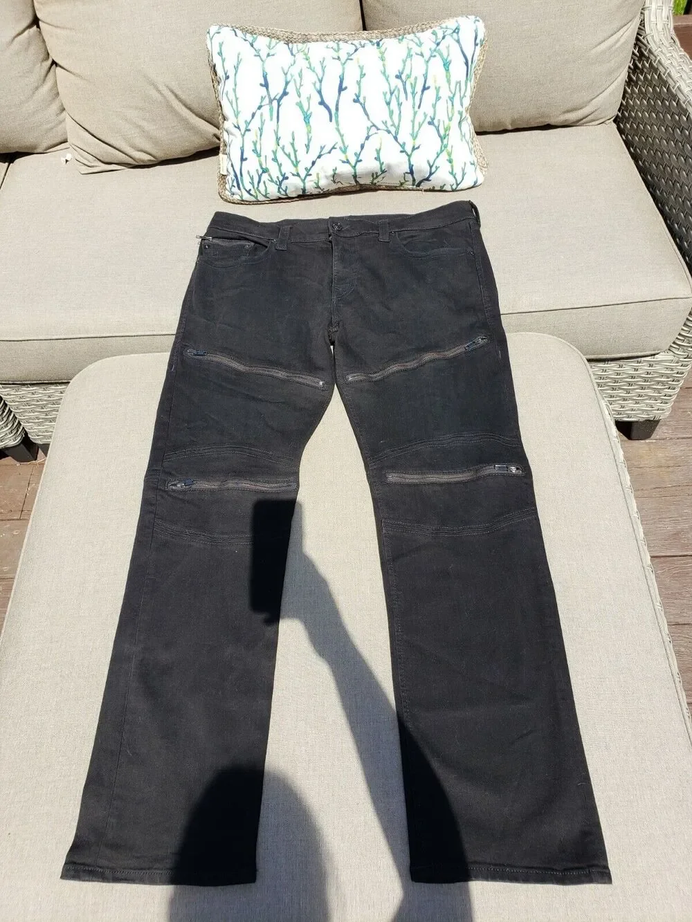 TRUE RELIGION MOTO BLACK MENS JEAN SIZE 38 Zipper Accents